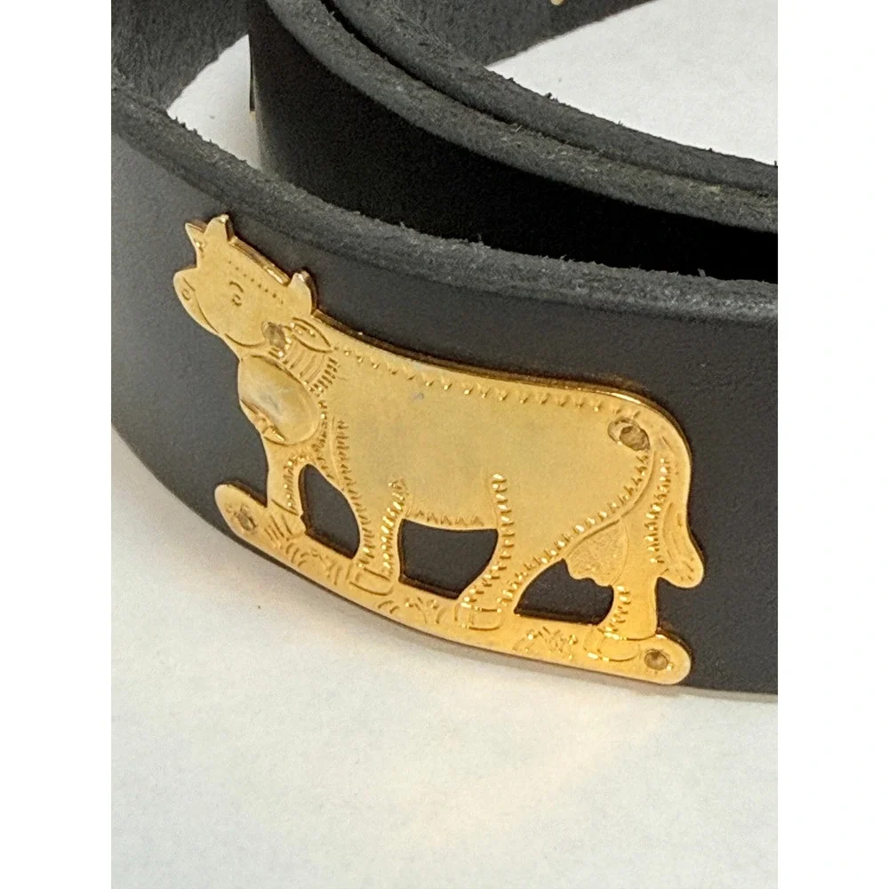Appenzeller Swiss Leather Belt Black Brass Cow Herdsman Folk Art Size 48 Farmer